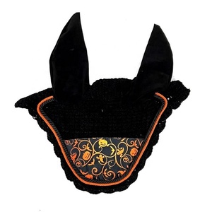 Ensemble de tapis de selle en coton à motif citrouille d'Halloween Tough Tack, protège-pattes, protège-encoches, moustiquaire pour chevaux, bandages de polo orange, noir - Product Image 4
