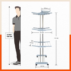 Tendedero de ropa de 3 niveles con ruedas, diseño de última generación, tendedero móvil para interiores, plegable, con opción de personalización. - Product Image 2