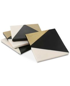 Modern <b>Ceramic</b> <b>Coasters</b> Square Black White Gold Geometric Design Non-Slip Mats & Pads - Product Image 5