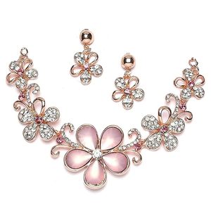 Rose <b>Gold</b> Plated Flower Crystal Necklace and <b>Earring</b> <b>Set</b> Women's Romantic Party Jewelry - Product Image 1