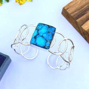 Pulsera de Turquesa Natural, Plata de Ley 925, Ajustable, Hecha a Mano, Joyería de Piedras Preciosas, Regalo para Ella - Product Image 3