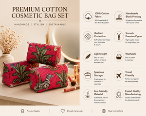 Jaipur Animal Prints Cotton Water Resistant Cosmetic Bag Set Multi Size Quilted Bohemian <b>Makeup</b> Pouch Washable Travel Vanity - Product Image 2