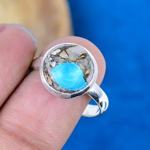 Natural Pink <b>Opal</b> Turquoise Round Shape Gemstone Handmade <b>Ring</b> 925 Sterling <b>Silver</b> Finish - Product Image 3