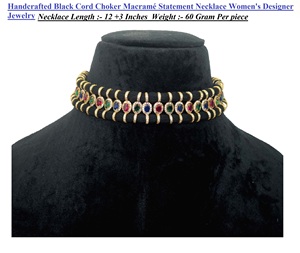 Collar de macramé con cordón negro hecho a mano, collar llamativo de diseñador para mujer, joyería de moda para mujer, joyería al por mayor. - Product Image 4