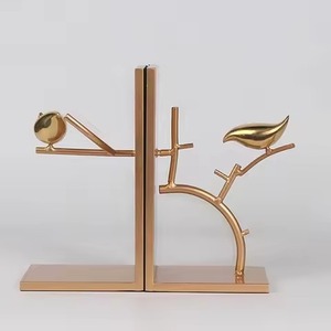 Contemporary Art Deco Brass Finish <b>Bookends</b> Set of 2 Gold Plated Sculptural Design Irregular Shape Metal Desk Decor - Product Image 1