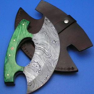 Burraq Custom Handmade Damascus Steel Full Tang Ullu <b>Knife</b> Wood Handle Pizza Slicer Leather <b>Sheath</b> Ambidextrous Dishwasher Safe - Product Image 5