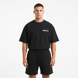 Ensemble tendance surdimensionné bicolore noir, ensembles courts personnalisés, t-shirts en gros pour hommes, ensembles assortis - Product Image 5