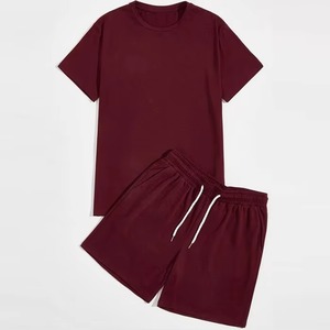 Conjunto de Camiseta de Manga Corta y Pantalones Cortos Bermuda para Hombre, Color Negro Sólido, Cintura Media Elástica, Ropa Casual Transpirable, 100% Algodón, Franja Lateral - Product Image 2