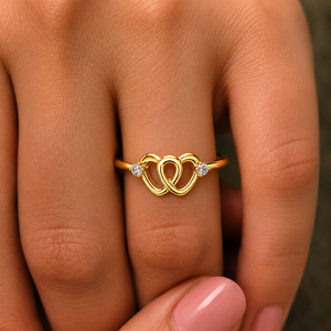 Double Heart Shape Brilliant Cut Lab Grown Diamond Women's <b>Rings</b> DEF VVS 14K Solid Gold Minimalist Romantic Anniversary Gift - Product Image 2