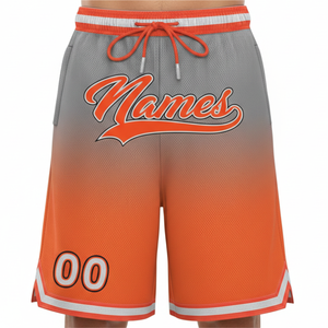 Pantalones Cortos de Baloncesto Sublimados Personalizados para Hombre, de Malla con Degradado Naranja y Gris, con Cordón Ajustable, Bolsillos y Logotipo Frontal - Product Image 4