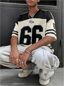 เสื้อยืดโอเวอร์ไซส์ทรงบ็อกซี่ คอวี พิมพ์ลายตัวอักษร สไตล์เรโทร สำหรับฟุตบอล บาสเก็ตบอล ผ้าตาข่าย แห้งเร็ว ผลิตตามสั่ง ขายส่ง 100% - Product Image 3