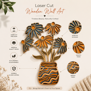 งานศิลปะติดผนังไม้ลายดอกไม้ตัดด้วยเลเซอร์ |   แจกันดอกไม้ตกแต่งติดผนัง |   ของตกแต่งผนังไม้แบบ 3 มิติ ลายธรรมชาติ สำหรับตกแต่งบ้าน - Product Image 3