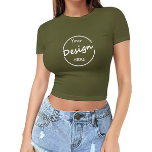 T-shirt court ample 100 % coton pour femme, col rond, personnalisable avec logo, respirant, écologique, tricoté, uni, vente en gros pour l'été - Product Image 1