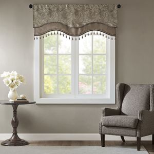 Asta finestra Jacquard Pocket mantovana con perline blu/marrone 50x18 "eleganti tende e mantovane - Product Image 1