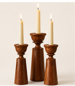 Handmade Rustic Mango Wood Pillar <b>Candle</b> Holder <b>Set</b> Vintage Decorative Wood Candlestick Stand For Wedding Centerpieces & Home - Product Image 3