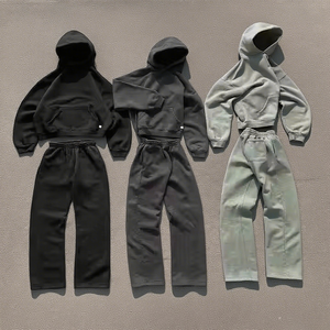 Conjunto Deportivo Unisex de Color Sólido con Capucha, Sudadera Larga y Pantalones Deportivos, Ropa Casual de Otoño para Adultos, 100% Algodón de Peso Medio - Product Image 3