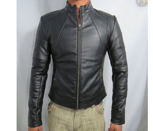 Chaqueta de Motociclista de Cuero Negra para Hombre, Estilo Moderno, Corte Ajustado, Cuello Alto, Chaqueta de Motero, Piel de Cordero Genuina/PU, Logotipo Personalizado OEM - Product Image 2