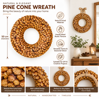 AQUA VRIKSHA Karangan Bunga Kerucut Pinus Kering Alami Buatan Tangan Dekorasi Rustic untuk Natal Dekorasi Dinding Pintu Rumah