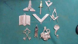 Handcrafted Masonic Regalia Bullion Wire Embroidery Gold & Silver Metal <b>Pin</b> <b>Badges</b> with Square Pattern and Safety <b>Pin</b> Attachment - Product Image 6