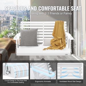 Aggiornato 4 ft bianco Patio Swing panca resistente 880 Lbs capacità di carico cortile giardino catene sospese per esterni - Product Image 4