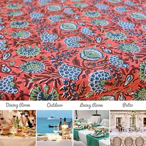 Indian Handmade Cotton <b>Table</b> Cloth Beautiful Hand Block Printed Cotton <b>Table</b> <b>Cover</b> for Wedding <b>Table</b> Cloth for Sale - Product Image 5