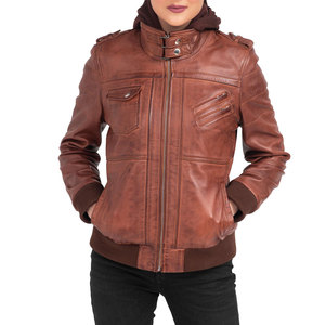 Women's Premium Quality Leather Sleeve Bomber Jacket Breathable Outwear Crop High Quality Fashion Jackets - Product Image 3