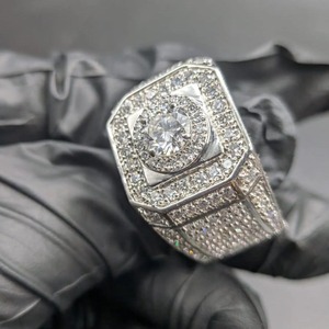 <b>Mens</b> Moissanite <b>Silver</b> Iced Out Square Halo Hip Hop Engagement <b>Ring</b> 925 Sterling <b>Silver</b> Luxury Fashion Jewelry for <b>Men</b> - Product Image 5