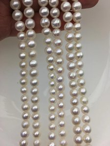 Perles d'eau douce naturelles AA Plus, blanches, 6,5-7,5x8-8,5 mm, presque rondes, forme pomme de terre, haute brillance, brin lâche, pour la fabrication de bijoux en gros - Product Image 3