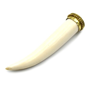 Hand <b>Crafted</b> Natural Ox Bone Tusk Pendant: 3.5 Inch Horn Focal with Metal Cap - Product Image 2