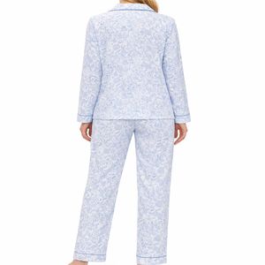 Women's Eco-Friendly Soft Pyjama's Set Turtleneck Plaid Print Thermal Breathable Elastic Waist 2-Piece Woven Fabric Sleepwear - Product Image 2