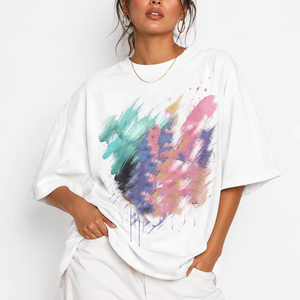 Camisetas de Manga Corta Extra Grandes para Mujer, Camiseta Holgada de Algodón, Camisetas Deportivas Extra Grandes para Mujer, Transpirables, 200 g/m² - Product Image 1
