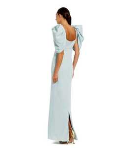 Vestido Maxi Elegante y Sencillo sin Mangas con Cuello Alto, Fruncido, Largo, Azul Suave, Corte A, Ajustado, con Sujetador Incorporado, de Crepé - Product Image 4