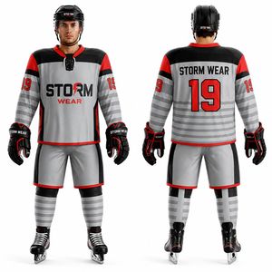 Maillots de hockey sur glace personnalisés OEM ODM sublimés pour homme, manches longues, vente en gros, tissu 100% polyester, uniforme de hockey sur glace chaud et flexible - Product Image 4