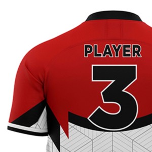 Camiseta de Fútbol Sublimada con Diseño Geométrico Rojo y Blanco, Cuello en V, Manga Corta, Absorbe la Humedad, Ajuste Atlético, para Hombre Adulto - Product Image 2
