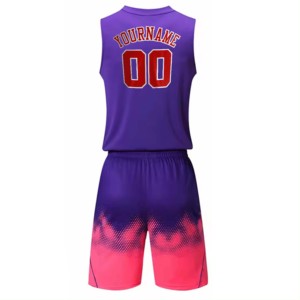 Custom Sublimation Printed for Pink Gradient Basketball Jersey Set V-Neck Sleeveless Moisture Wicking Elastic Waist <b>Shorts</b> - Product Image 2