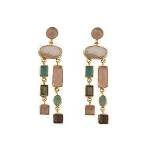 Multi Gemstone Statement <b>Earrings</b> Gold Plated Tiered <b>Dangle</b> <b>Earrings</b> Pink Aqua <b>Black</b> Jewelry - Product Image 3