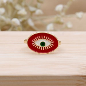 Wholesale 925 Sterling <b>Silver</b> Gold Plated Devil Eye <b>Adjustable</b> Cocktail <b>Ring</b> Red Enamel White Zircon Fashion Jewelry for Women - Product Image 6