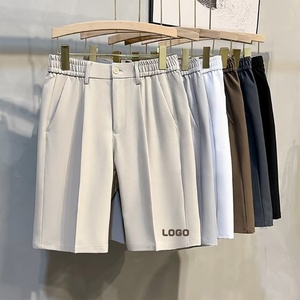 Cintura semielástica de verano de poliéster 100% de alta calidad, ajuste relajado, cremallera, cinturón con mosca, bucles, pantalones cortos chinos informales inteligentes para hombres - Product Image 1