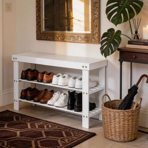 Scarpiera in bambù bianco da 70 cm, design senza giunture a 3 livelli, dimensioni 70*28*45 cm - Product Image 1