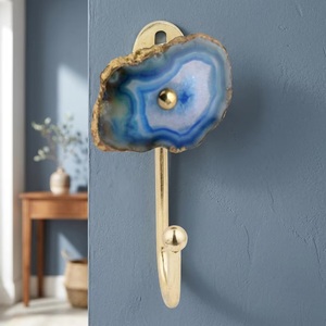 Modern Wall Mounted <b>Coat</b> <b>Hook</b> with Blue Agate Design and Brass Finish <b>Single</b> <b>Hook</b> for Clothing Storage - Product Image 1