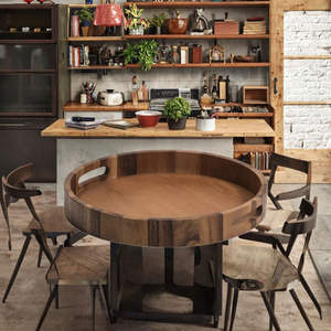 Plateau de service rond en bois de noyer brun rustique personnalisé en gros pour la présentation élégante des desserts lors de mariages, événements et hôtels - Product Image 2