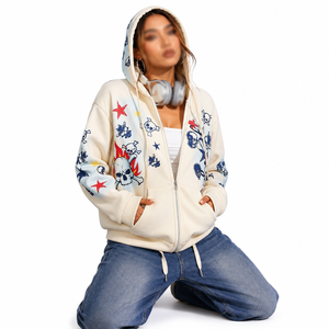 Sudadera con capucha de corte holgado para mujer, con cremallera completa, mezcla de algodón, estampado gráfico de calavera, estilo oversize, streetwear, logotipo personalizado, otoño invierno, OEM ODM - Product Image 1