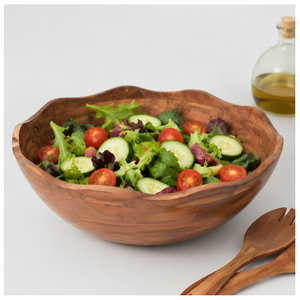 Tazón para Servir Moderno de Madera de Acacia Hecho a Mano con Borde Dorado Festoneado, Tazón para Ensalada y Frutas con Borde Ondulado, Vajilla Ecológica, Decoración para el Hogar - Product Image 2