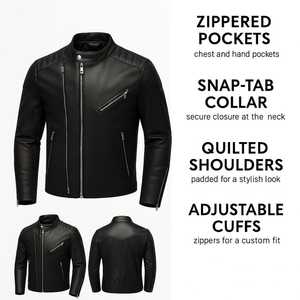 Chaqueta de Moto Casual para Hombre AL-TAUL IMPEX, Negra, de Cuero Genuino, con Capucha, Gruesa, Cuello Alto, Cierre de Cremallera, Corte Ajustado, para Invierno - Product Image 4