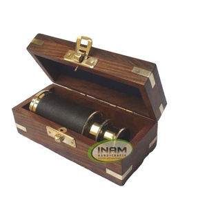 INAM HANDICRAFTS <b>Wooden</b> <b>Box</b> with Brass Monocular Telescope for Outdoor Camping - Product Image 1