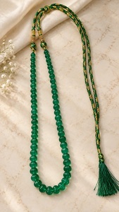 Collier de perles en pierre naturelle en forme de citrouille avec cordon tressé décoratif et pendentif pompon - Product Image 2