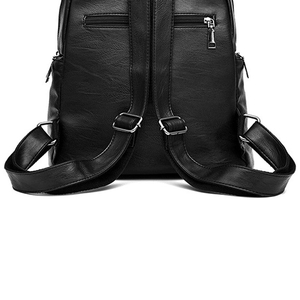 Trendy Wholesale Custom Logo <b>Black</b> Leather Flap <b>Backpack</b> Purse <b>Womens</b> School Vertical Zipper Travel Casual Daypack Bookbags - Product Image 6