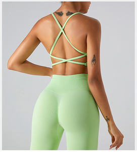 Conjunto Deportivo para Mujer con Sujetador Deportivo Cruzado en la Espalda y Leggings de Cintura Alta Acanalados, Ropa de Yoga y Fitness Azul, Sin Costuras, Transpirable y Elástica - Product Image 4