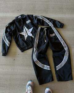 Wholesale 100% Cotton Printed Solid Jogging Tracksuit Men's <b>Zip</b>-<b>Up</b> <b>Jacket</b> Nylon Windbreaker Custom Logo Streetwear Plus Size - Product Image 5