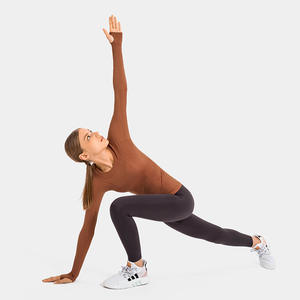 Yoga Wear <b>Women</b> Gym Fitness Set Compression <b>Long</b> Sleeve t Shirt Seamless Top - Product Image 3